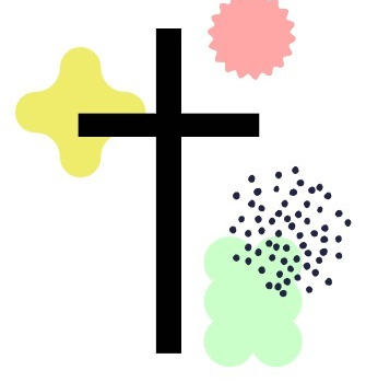 Dibujo de una cruz con formas de colores